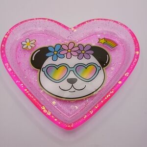 Resin Heart Shaped Pink Glitter Panda Bear Jewelry Trinket Tray Dish